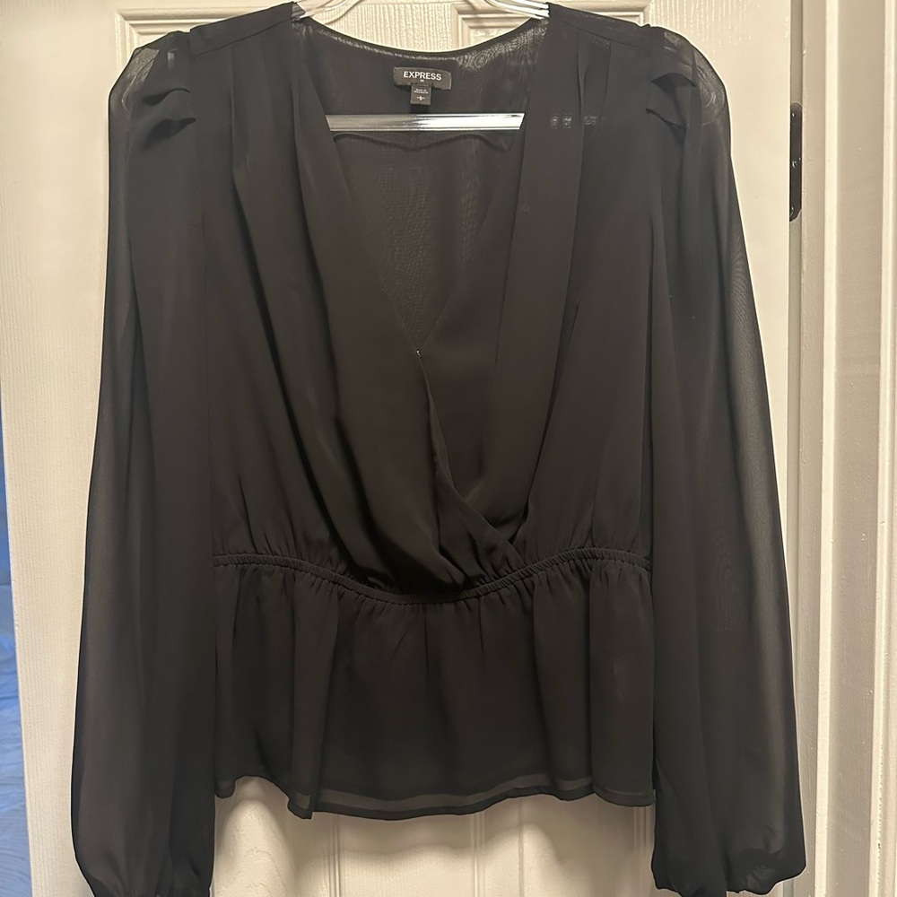 Express Black Peplum top- Sheer Sleeves- Size L